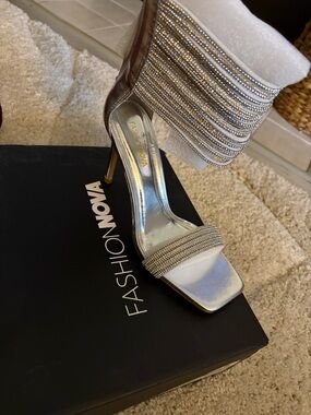 Fashion Nova Silver Crystal Strap Stiletto Heels